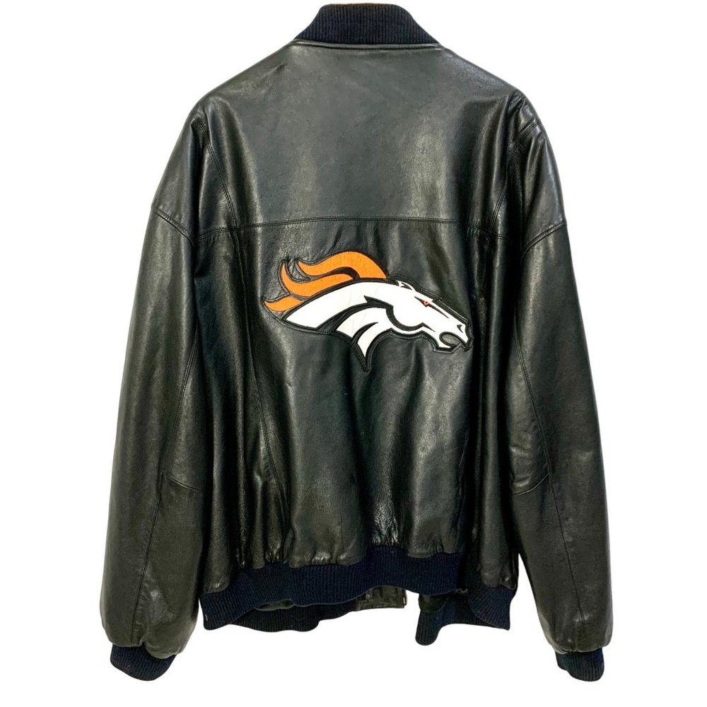 Vintage Carl Banks GIII Denver Broncos Leather Bomber Jacket Mens 4X Black Lined